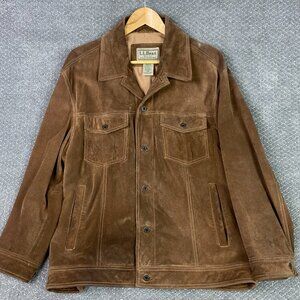 LL Bean Suede Leather Jacket Men's Medium Brown Chore Field Barn